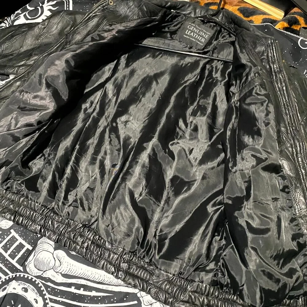 Giovanni Navarre Italian Stone Jacket Men's L Black Leather Outdoor Workwear - Picture 9 of 9